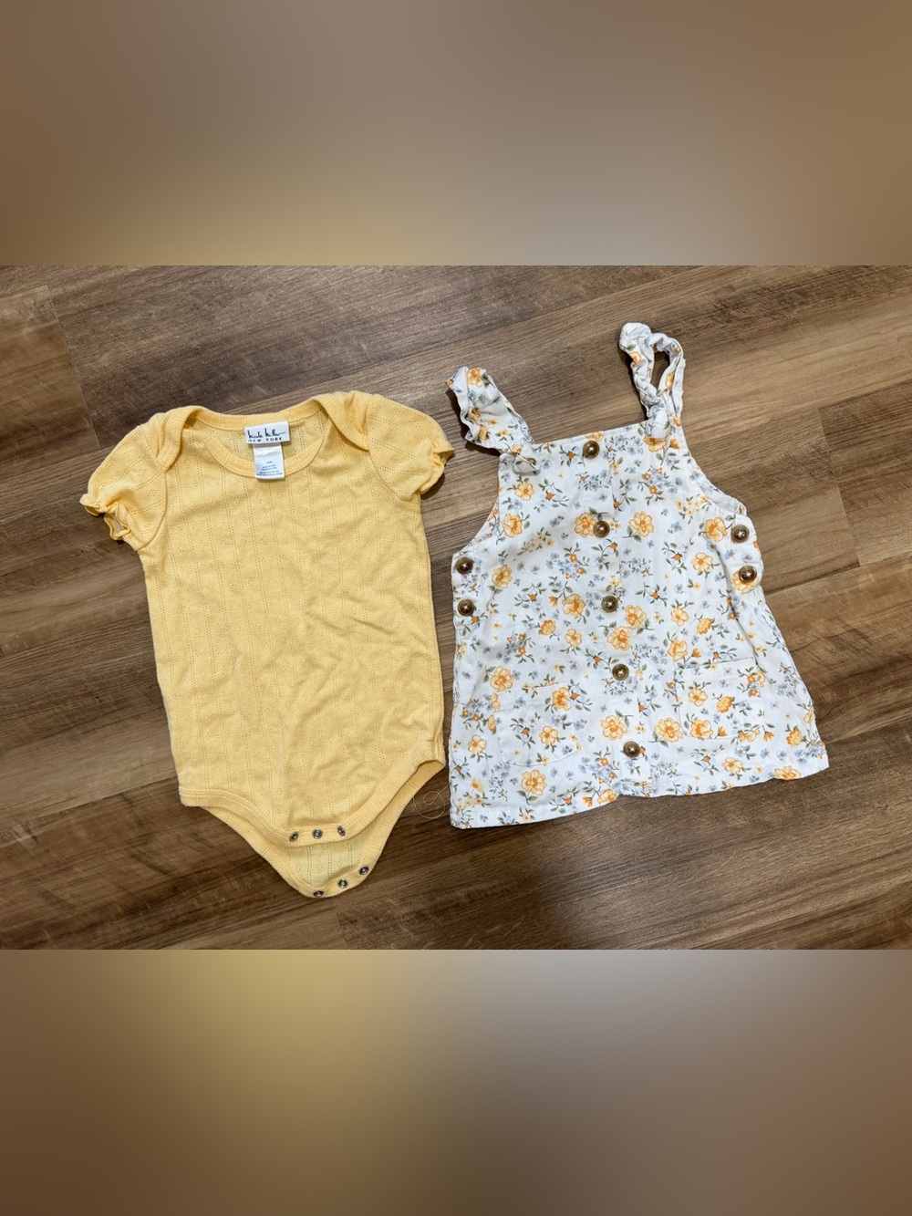 24 month Nicole miller Yellow Knit Bodysuit & Floral Button Dress Set